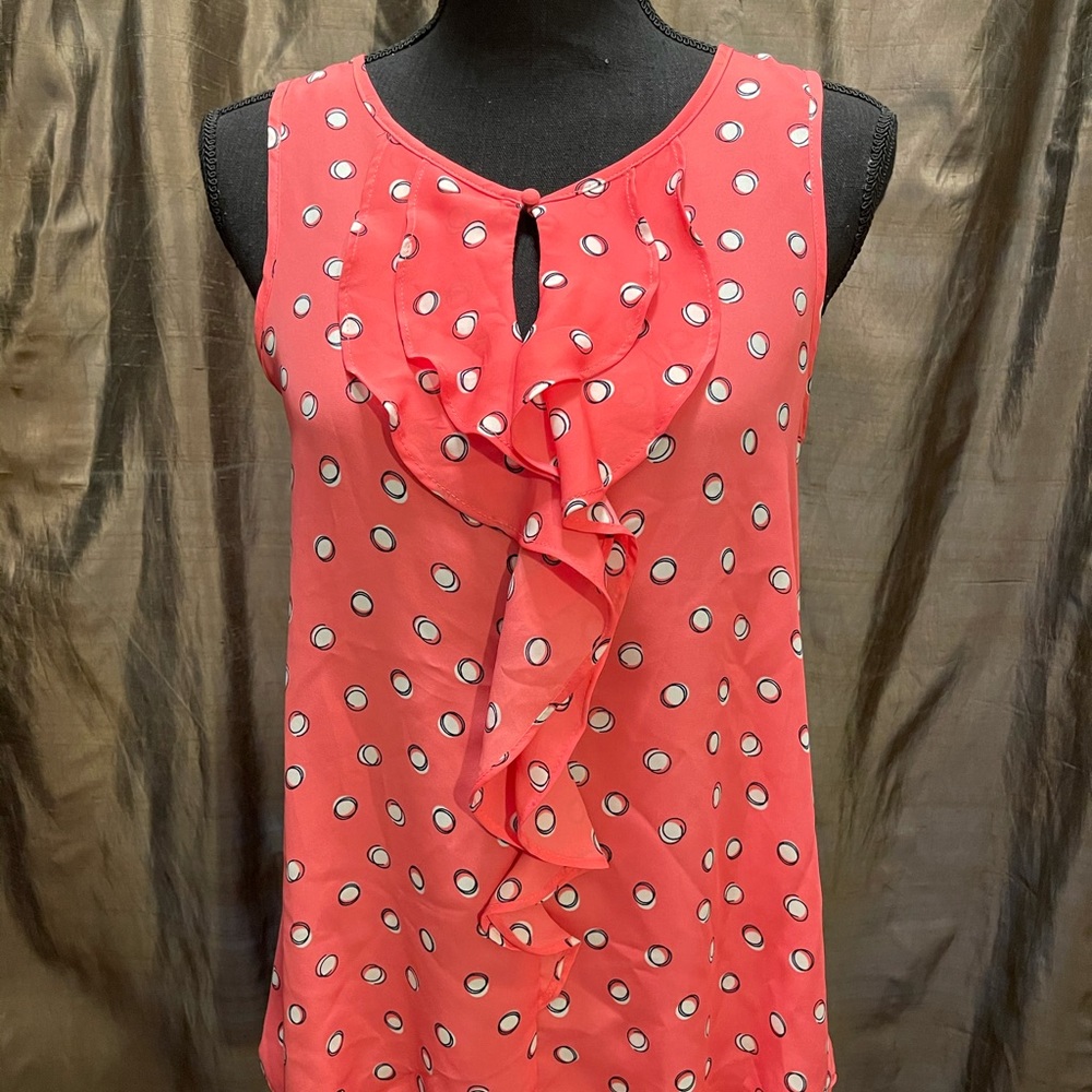 Elle Ruffled front, polka dot blouse